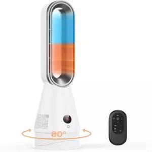 2-in-1 무검 히터 및 쿨러 팬 - 1600W 조용한 공간 8스피드 타워 원격 80 진동 9H 타이머 터치 스위치 실내