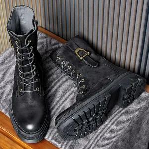 키높이 소가죽 오토바이부츠 6cm 바이크 부츠 남자 수제 갈색