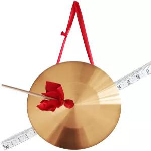 WSWECCL 지름 984인치(25cm) 공악기 전통 구리 합금 징 나무 망치와 빨간 매달린 리본이 달린 타악기 가정