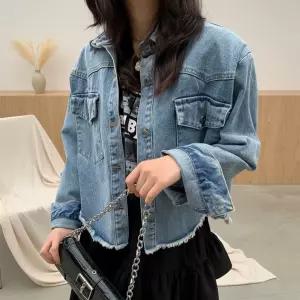 여성 빈티지 언발컷 세미크롭 데님자켓 Y2K 재킷 외투