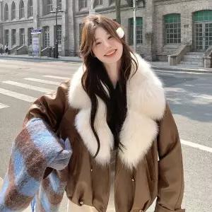 피로달 여자 라이크 안오리털 가죽 재킷 일체형 퍼 코트 HO1