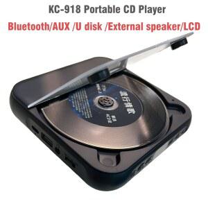 DVD플레이어 WOOPKER KC918 휴대용 블루투스 스피커 음악 헤드셋 CD 이어폰 BT 5MM AUX MP3 USB 충전 LCD 플레이어 TYPEC