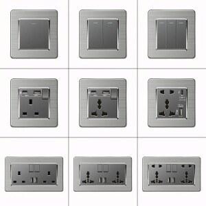 호환 회색 스테인레스 스틸 금속 영국 13A 벽 220V 전등 스위치 전기 소켓 , 스마트 Type-c 고속 충전 벽 USB C 소켓