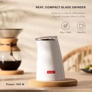 [정품] Bodum C-Mill 전기 블레이드 커피 및 향신료 그라인더, 스테인리스 스틸 블레이드, 화이트 912620