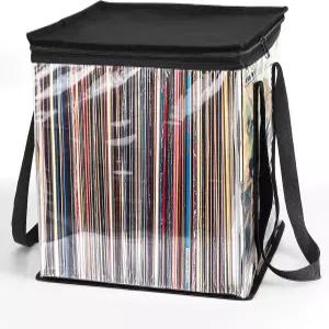 파모구 비닐 레코드 보관 가방 손잡이가 있는 2인치 LP 앨범 케이스 투명 정리 최대 50 여행 컬렉션을 위한