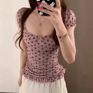 여자 데이트룩 러블리 셔링 스퀘어넥 블라우스 반지