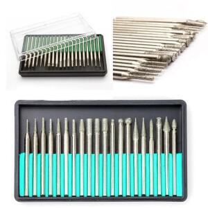 20PCS 2.353mm 생크 다이아몬드 그라인딩 버 바늘 포인트 조각 연마 유리 옥 스톤 드릴 비트 로타리 도구