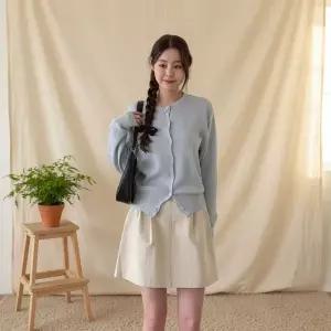 [하프클럽/]여성 심플 라운드넥 베이직 버튼 가디건 무지 미니멀