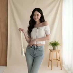 [하프클럽/]여성 골지 오프숄더 세미크롭 반팔 투웨이 집업 판초
