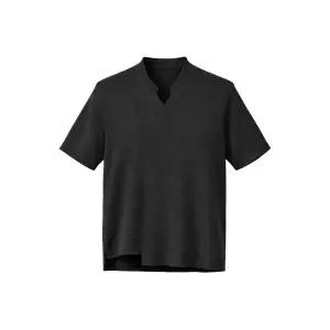 매장정품 레노마 RENOMA RENOMAHOMME 마혼방 언밸런스 슬릿 헨리넥 반팔니트 블랙 ROBMKT58A 701825