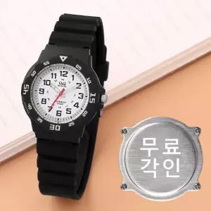 무료각인 큐앤큐 VR19J-003Y 학습에 좋은 스포티 베젤 블랙화이트 어린이 아동 우레탄 시계 d14