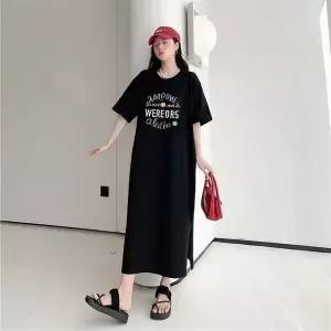 [하프클럽/]대형 반팔 트임 원피스 여름용 편안한 외출복