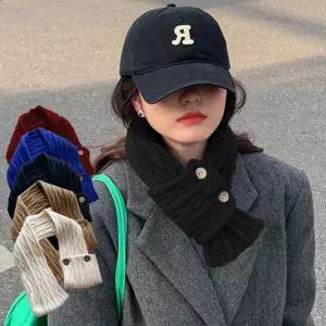 남녀공용 쁘띠 단추 꽈배기 짜임 미니 스카프 목도리 Egz1+9wdp