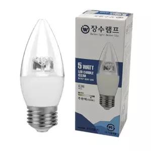 장수 LED 투명 촛대전구 E26 주광색 형광등
