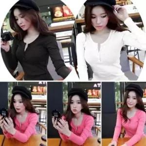 LED-151 페미닌 라인 골지 단추긴팔티