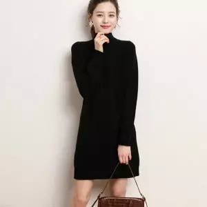 [하프클럽/]겨울용 긴팔 니트 원피스 반목 시보리 보온 데일리웨어