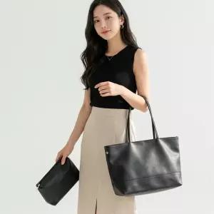 어바웃미 숄더백 파우치 포함 심플 쇼퍼백 레더 토트백 대용량 데일리 빅사