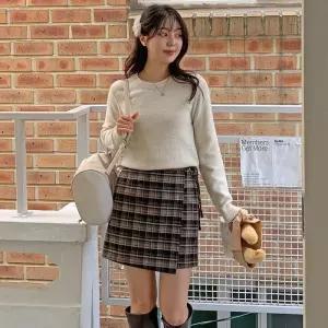 [옷자락]여성 라운드넥 울 부클 일상용 니트 스웨터 앙고라