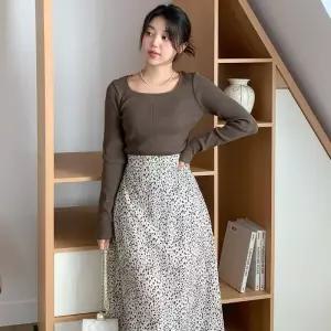 [옷자락]여성 스퀘어넥 기본 골지 슬림 니트 스웨터