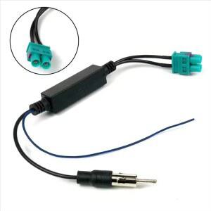 호환 폭스바겐/골프/MK5/MK6/파사트 B6/B7/티구안용 앰프가 있는 듀얼 FAKRA에서 DIN 플러그로 변환하는 자동차 라디오 안테나 어댑터 케이블
