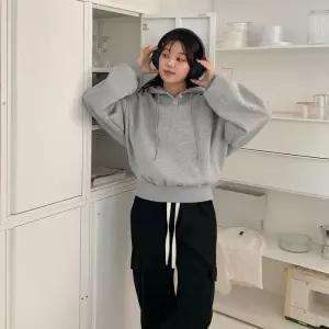 [옷자락]여성 심플 버튼 디테일 기모 후드티 후디 본딩 방한