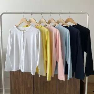 [하프클럽/]여성 라운드 긴팔 파스텔 면 가디건