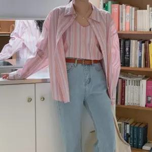 여성 브이넥 스트라이프 나시 셔츠 세트 남방 셋업