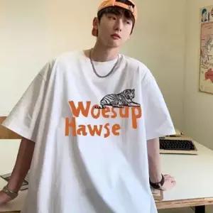 프린팅 레이어드반팔티 오버핏 티셔츠 후즈업 호랑이 박스