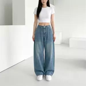LnD 여성 빈티지 와이드 청바지 루즈핏 연청 데님팬츠 롱다리핏 바지 스트릿
