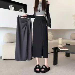 치마 여친 검정 롱 가을 트임 힙업 데일리 정장 영상 몸매 A라인 배 스포M3