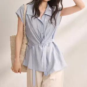 [블랙퀸][블랙퀸] 민소매 쿨무드 벨티드 셔츠 blk004709