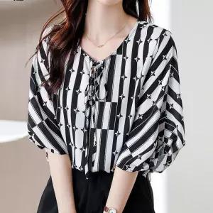 [블랙퀸][블랙퀸] 모던 패턴 벌룬 블라우스 blk004707