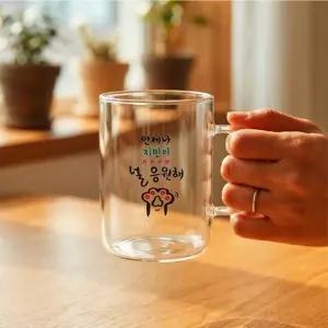 메세지 내열유리 머그컵 투명 홈카페 감성 유리잔 예쁜 투샷 커피 티 라떼 우유