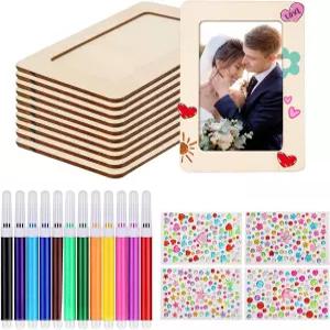 zjdbset 액자 페인팅 공예 키트 4 6 사진 0개 DIY 미완성 나무 2개 컬러 펜 4장 크리스탈 다이아몬드