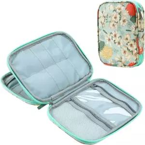 Jorisha 뜨개질 바늘 케이스 크로셰 정리 지퍼백 원형 위한 휴대용 여행 보관 파우치 재봉 도구 그린 릴리