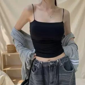 [하프클럽/]여성 기본 사이드 셔링 캡 내장 민소매 티 모자 반지