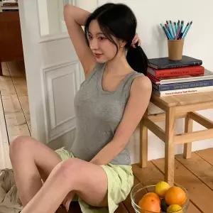 [하프클럽/]여성 기본 브이넥 골지 나시 슬리브리스