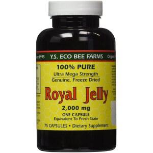100% 순수 동결 건조 신선한 로열 젤리 - 2000mg YS 에코 비 농장 75캡