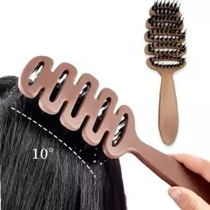 나무 손잡이 두피 마사지 빗 멧돼지 모 헤어 브러시 정전기 방지 건성 모발 케어