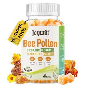 조이위트 꿀벌 꽃가루 1000mg 무설탕 구미, w / 페누그릭, 로열 젤리, 프로폴리스, 씹을 수 있는 여성용 보충제, 비타민 E 풍부, 면역력 및 스킨 케어, 60가지 제품