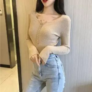 6컬러 쇄골 돋보이는 넥라인 물결 골지 긴팔 니트티