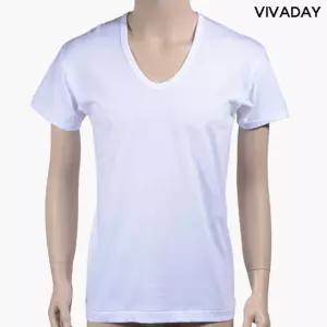 VIVADAY-AB98 면100 백색 U넥 남성 반팔티셔츠