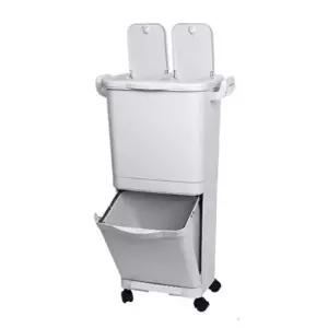 이동식 2단 분리수거 페달 휴지통 45L 1P 바구니 분리수거함