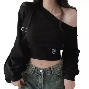 오프숄더 크롭 맨트맨 여자 패션 긴팔티 신상 티셔츠