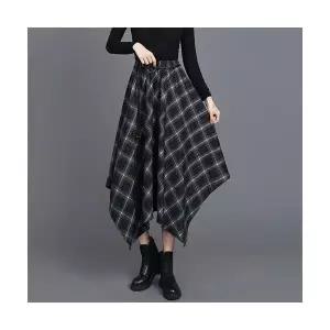 여성 데일리 롱 스커트 언밸런스 체크 가을 빈티지 밴딩 허리가 슬림핏 중기장 A라인 스포M3