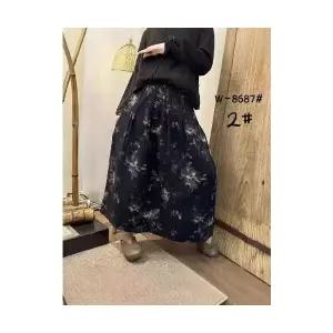 여성 데일리 롱 스커트 가을 꽃 프린트 A라인 밴딩 중기장 스포M3