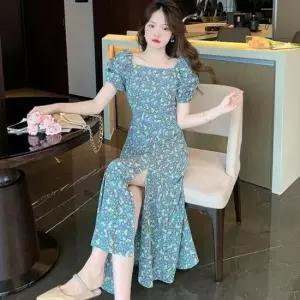 친절한탄씨 2컬러 로맨틱무드 여름 반팔 플라워 스퀘어 롱원피스 데일리룩 하객룩 오피스룩 데이트룩