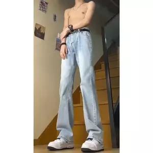 바지 데님 여름 남성용 일자핏 긴 커브 세미 아이스 청바지 부츠컷 블루 하이웨이스트 유행2