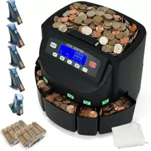 동전 분류기 및 포장 기계 1￠5￠10￠25￠$1 최대 300코인/분 용량 사업 등급 5통 5튜브 자동 커버+90