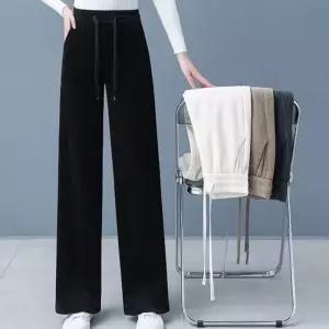캐주얼 여자 와이드 팬츠 기모 밴딩 바지 데일리 겨울